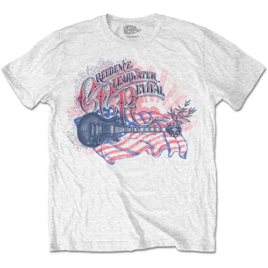 Creedence Clearwater Revival · Creedence Clearwater Revival Unisex T-Shirt: Guitar & Flag (T-shirt) [size XL] [White - Unisex edition] (2020)