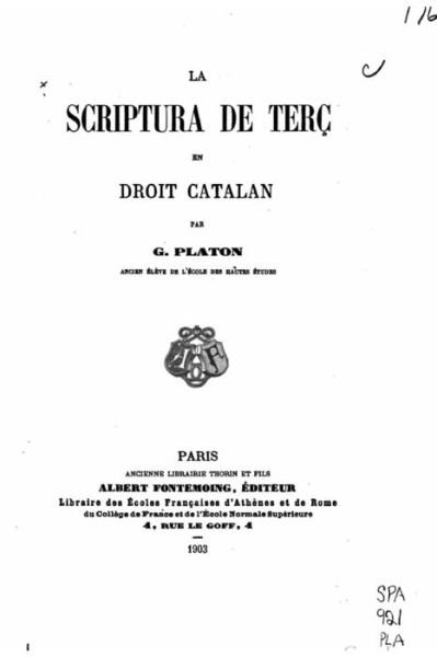 Cover for G Platon · La scriptura de terc en droit catalan (Paperback Book) (2015)