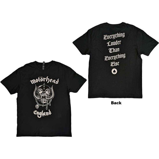 Motorhead Unisex T-Shirt: England (Back Print) - Motörhead - Fanituote - ROFF - 5055295347045 - maanantai 13. toukokuuta 2013