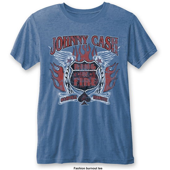 Cover for Johnny Cash · Johnny Cash Unisex T-Shirt: Ring of Fire (Burnout) (T-shirt) [size S] [Blue - Unisex edition]
