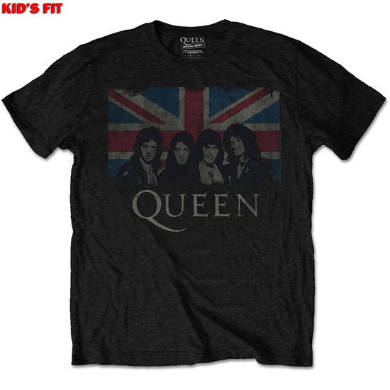 Cover for Queen · Queen Kids T-Shirt: Vintage Union Jack (Black) (1-2 Years) (T-shirt) [size 1-2yrs] [Black - Kids edition] (2022)