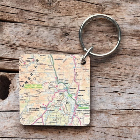 Cover for OS Map Wooden Square Key-ring - Lake District National Park (MERCH) (2025)