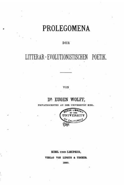 Cover for Eugen Wolff · Prolegomena der Litterar-evolutionistischen Poetik (Pocketbok) (2016)