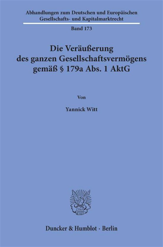 Cover for Witt · Die Veräußerung des ganzen Gesells (N/A) (2021)