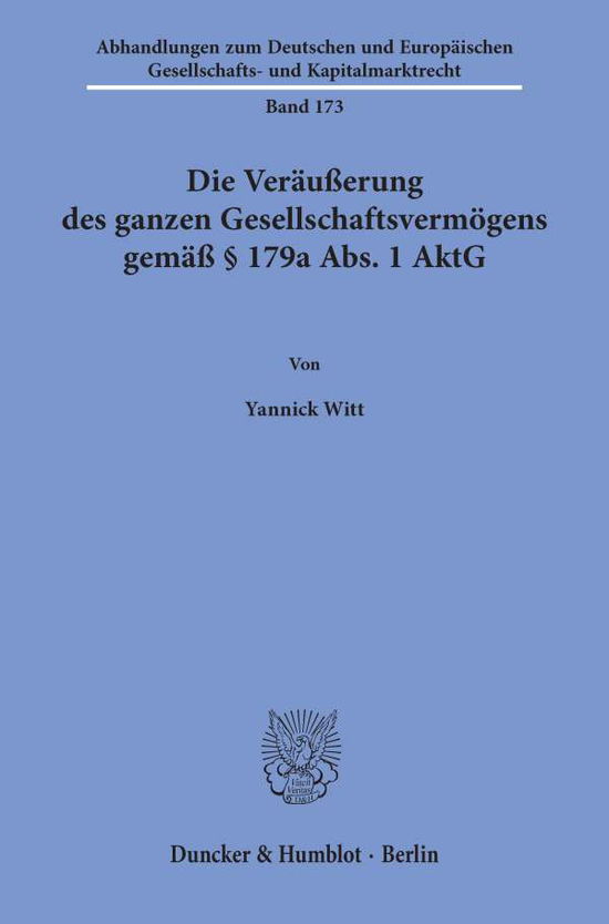 Cover for Witt · Die Veräußerung des ganzen Gesells (N/A) (2021)