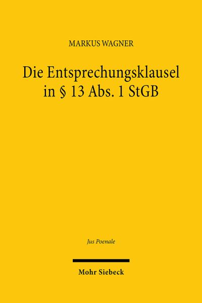 Cover for Markus Wagner · Die Entsprechungsklausel in § 13 Abs. 1 StGB: Zugleich Vorarbeiten zu einer grundlegenden Rekonstruktion der Dogmatik der Unterlassungsdelikte - Jus Poenale (Hardcover Book) (2024)