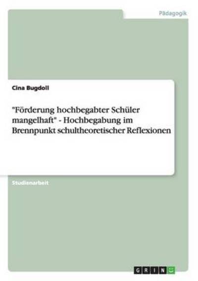 Cover for Bugdoll · &quot;Förderung hochbegabter Schüler (Book) [German edition] (2013)