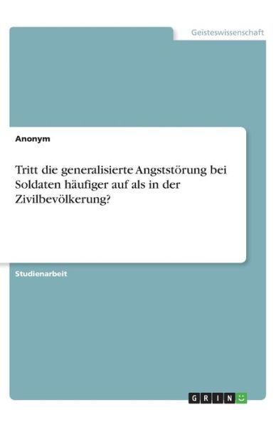 Cover for Gutmann · Tritt die generalisierte Angsts (Book)