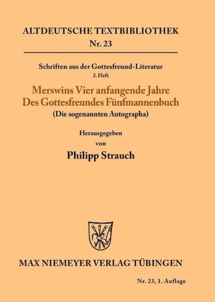 Cover for Rulman Merswin · Schriften aus der Gottesfreund-Literatur - Altdeutsche Textbibliothek (Paperback Book) [1. Auflage edition] (1927)