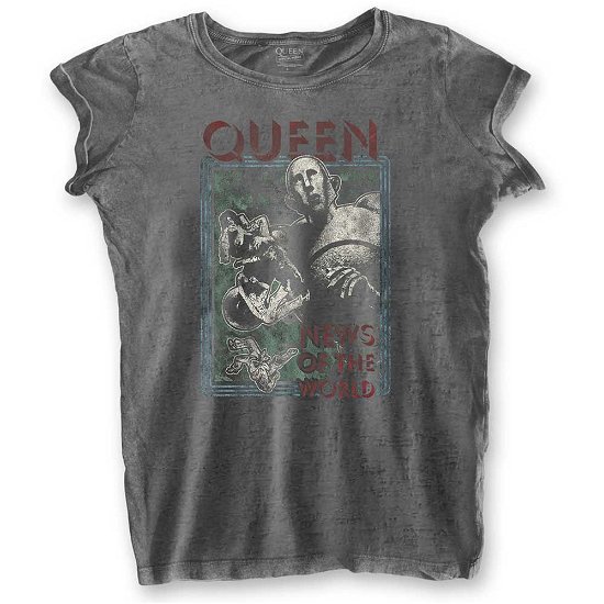 Queen Ladies T-Shirt: News of the World (Burnout) - Queen - Produtos - Bravado - 5056170624053 - 