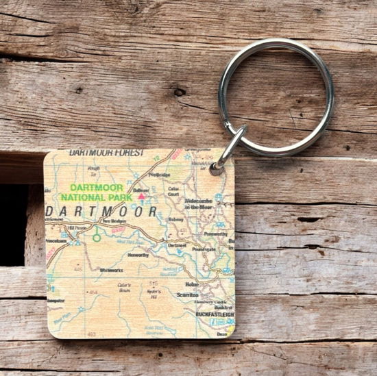Cover for OS Map Wooden Square Key-ring - Dartmoor National Park (MERCH) (2025)
