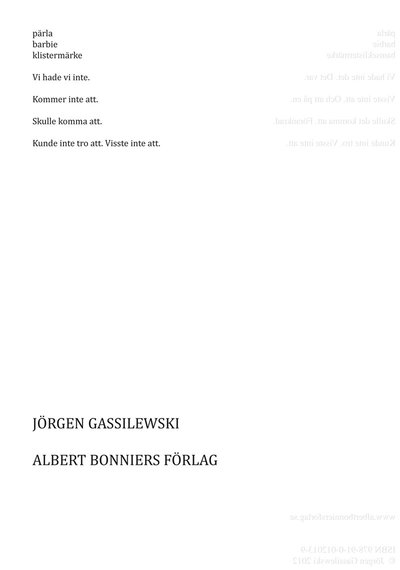 Cover for Jörgen Gassilewski · Pärla Barbie Klistermärke Vi Hade Vi Inte. Kommer Inte Att. Skulle Komma Att. Kunde Inte Tro Att. Visste Inte Att. (Book) (2012)