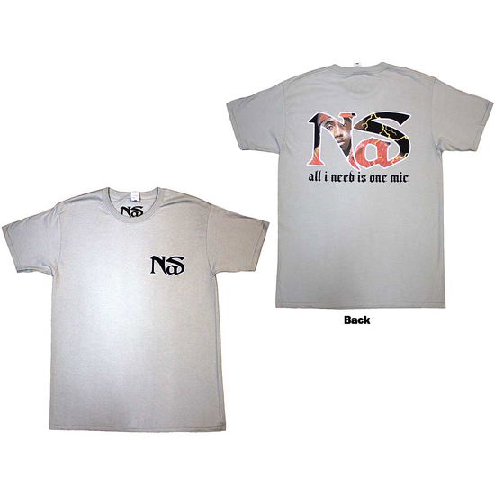 Cover for Nas · Nas Unisex T-Shirt: One Mic (Grey) (Back Print) (T-shirt) [size L] (2024)