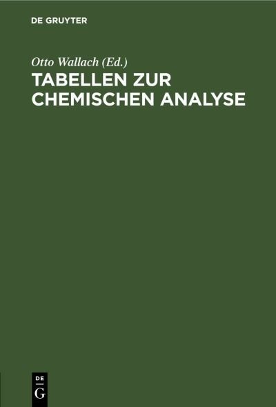 Cover for No Contributor · Tabellen zur chemischen Analyse (Hardcover Book) (2011)