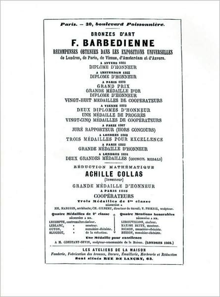 Cover for Ltd. Schiffer Publishing · 1886 Catalog of the French Bronze Foundry of F. Barbedienne of Paris (Paperback Book) (1997)