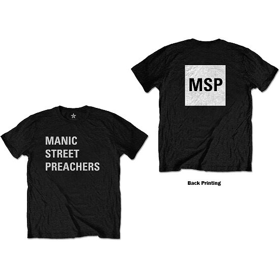 Manic Street Preachers Unisex T-Shirt: Block Logo (Back Print) - Manic Street Preachers - Koopwaar -  - 5056368637056 - 