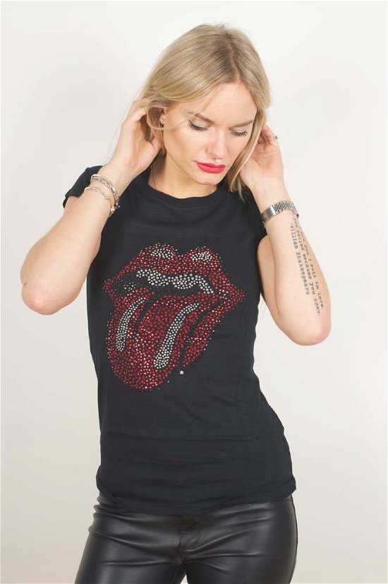 The Rolling Stones Ladies Embellished T-Shirt: Classic Tongue (Diamante) - The Rolling Stones - Marchandise - Freeze - 5055295342057 - 