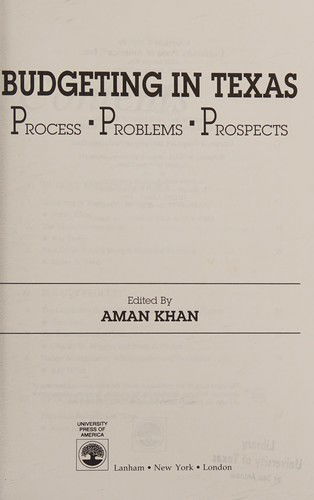 Cover for Khan · Budgeting in Texas CB (Buch) (1991)