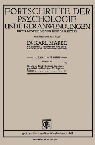 Cover for Karl Marbe · Die Rechenkunst Der Schimpansin Basso Im Frankfurter Zoologischen Garten (Paperback Book) [1916 edition] (1916)