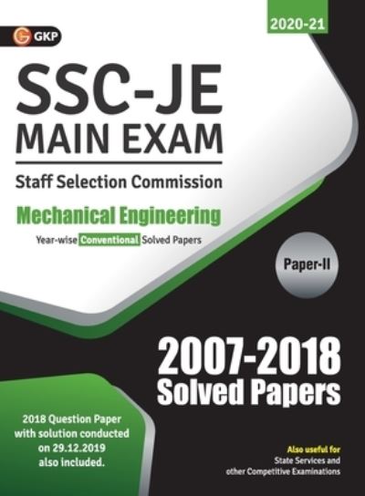 Ssc 2021 Junior Engineer Mechanical Engineering Paper II Conventional Solved Papers (2007-2018) - Gkp - Kirjat - G. K. Publications - 9789390187058 - lauantai 30. toukokuuta 2020