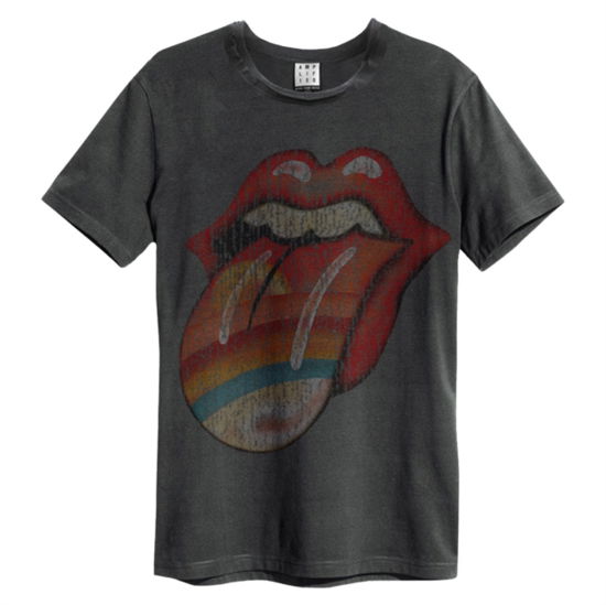 Rolling Stones Rainbow Tongue Amplified Large Vintage Charcoal T Shirt - The Rolling Stones - Merchandise - AMPLIFIED - 5054488816061 - 