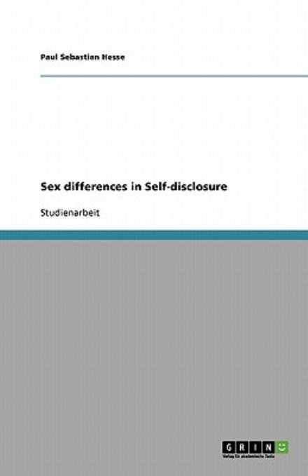 Cover for Hesse · Sex differences in Self-disclosur (Book) [German edition] (2013)