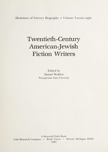 Cover for Daniel Walden · Dictionary of Literary Biography: Twentieth Cententury American-jewish Writers (Hardcover bog) (1984)