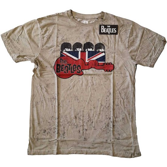 The Beatles · The Beatles Unisex T-Shirt: Guitar & Flag Snow Wash (Wash Collection) (T-shirt) [size S]