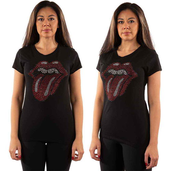 Cover for The Rolling Stones · The Rolling Stones Ladies T-Shirt: Classic Tongue (Embellished) (T-shirt) [size M] [Black - Ladies edition]