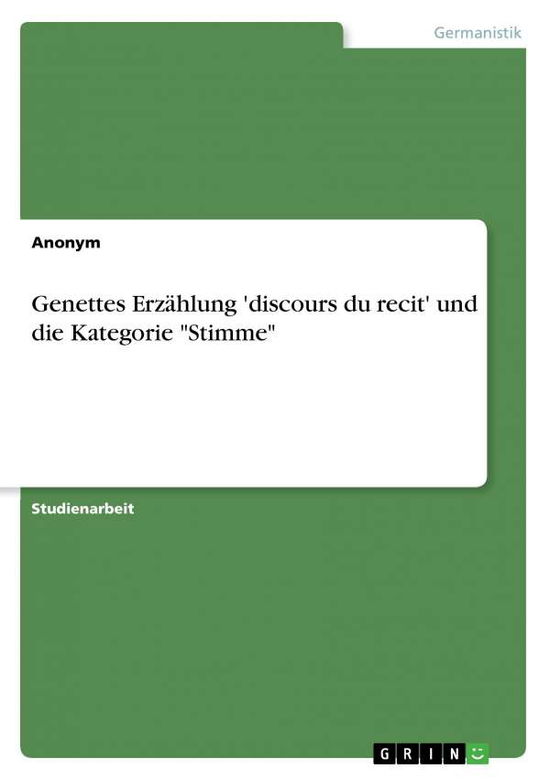 Cover for Dittrich · Genettes Erzählung 'discours d (Book) [German edition] (2008)