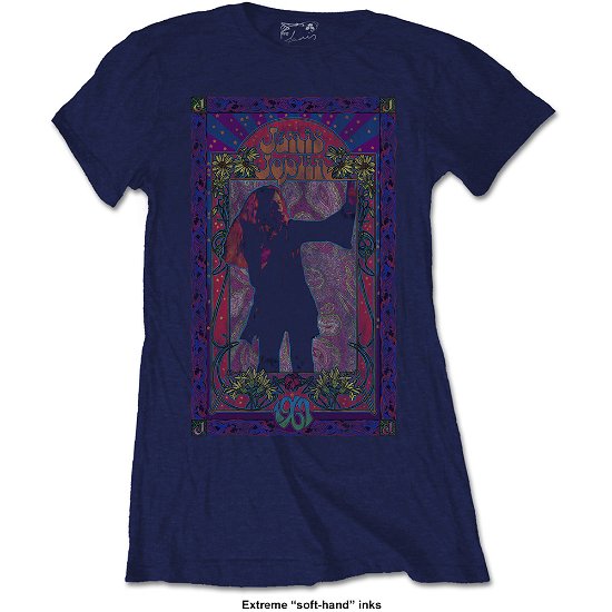 Janis Joplin Ladies T-Shirt: Paisley & Flowers Frame (Soft Hand Inks) - Janis Joplin - Mercancía - Perryscope - 5055979992066 - 