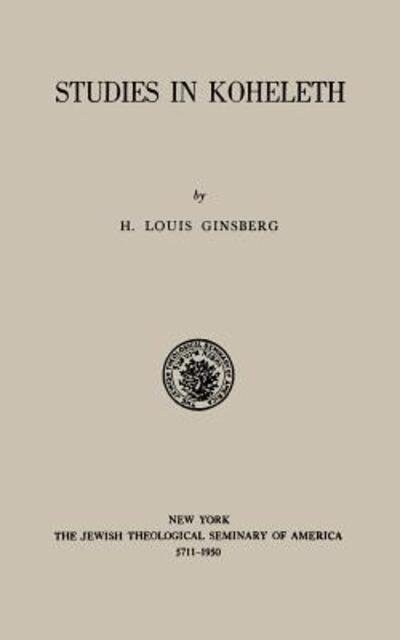 Cover for H. Louis Ginsberg · Studies in Kohelet (Paperback Book) (1950)