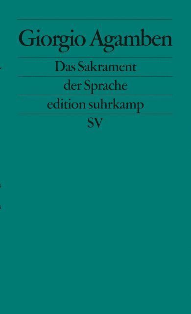 Cover for Giorgio Agamben · Das Sakrament Der Sprache (Book)