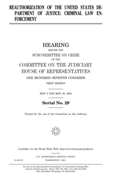 Cover for United States House of Representatives · Reauthorization of the United States Department of Justice (Paperback Book) (2018)