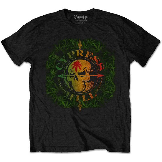 Cypress Hill Unisex T-Shirt: South Gate Logo & Leaves - Cypress Hill - Marchandise -  - 5056368651069 - 