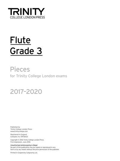 Cover for Aa.vv. · Trinity College London: Flute Exam Pieces Grade 3 2017–2020 (part only) (Sheet music) (2016)