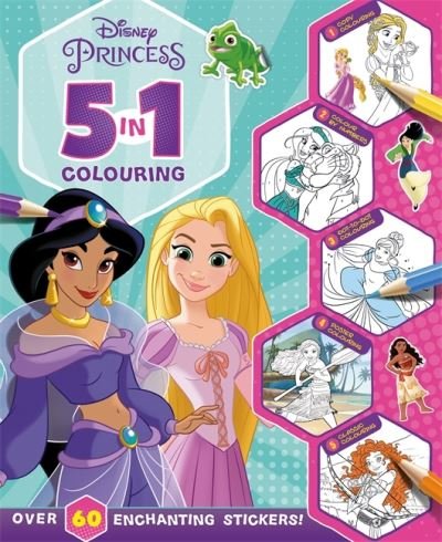 Disney Princess: 5 in 1 Colouring - With dot-to-dot, colour-by-numbers, copy colouring, and more! - Walt Disney - Bøger - Bonnier Books Ltd - 9781837950072 - 8. februar 2024