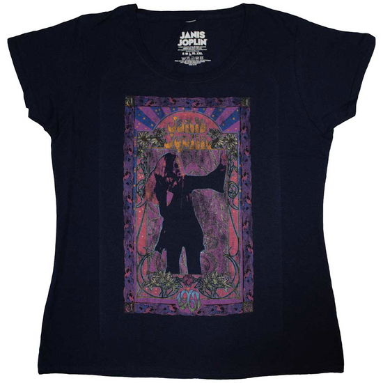 Janis Joplin Ladies T-Shirt: Paisley & Flowers Frame (Soft Hand Inks) - Janis Joplin - Produtos - Perryscope - 5055979992073 - 