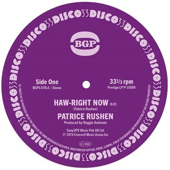 Cover for Patrice Rushen · Haw-right Now / Kickin’ Back (7&quot;) (2024)