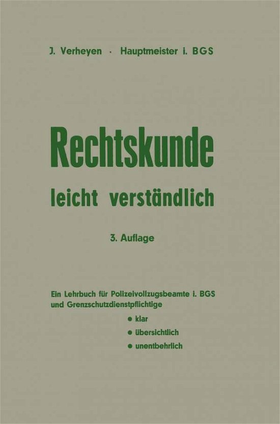 Cover for Josef Verheyen · Rechtskunde -- Leicht Verstandlich (Paperback Book) [3rd 3. Aufl. 1970. Softcover Reprint of the Origin edition] (1970)
