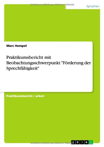 Cover for Hempel · Praktikumsbericht mit Beobachtun (Book) [German edition] (2011)