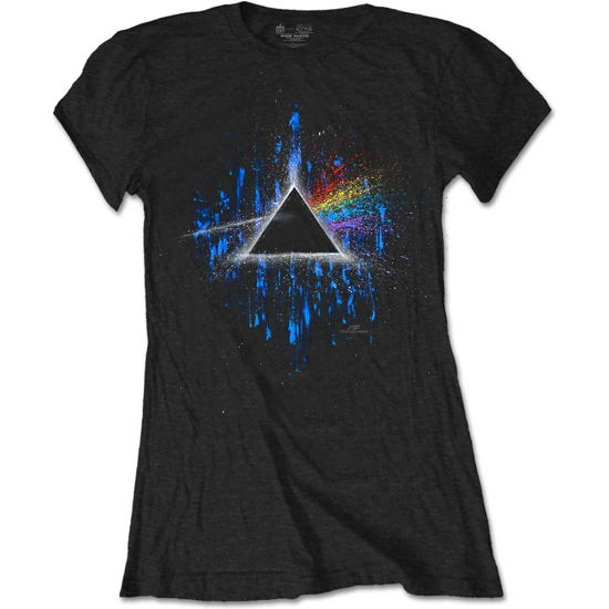 Pink Floyd Ladies T-Shirt: Dark Side of the Moon Blue Splatter - Pink Floyd - Produtos -  - 5056170644075 - 