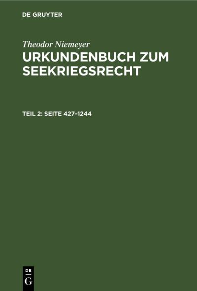 Cover for Theodor Niemeyer · Seite 427-1244 (N/A) (1913)
