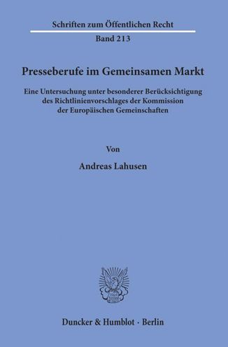 Cover for Lahusen · Presseberufe im Gemeinsamen Mar (Book) (1973)