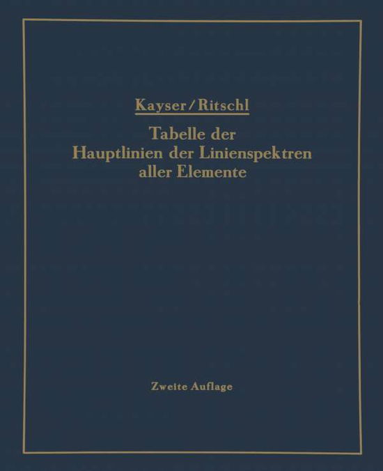 Cover for H Kayser · Tabelle Der Hauptlinien Der Linienspektren Aller Elemente Nach Wellenlange Geordnet (Pocketbok) [2nd 2. Aufl. 1939. Unverand. Nachdruck. Softcover edition] (1939)