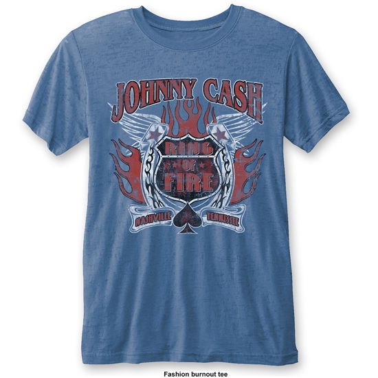 Johnny Cash Unisex T-Shirt: Ring of Fire (Burnout) - Johnny Cash - Produtos - Bravado - 5055979991076 - 