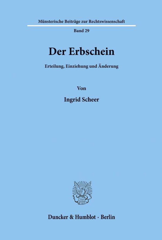 Cover for Scheer · Der Erbschein. (Book) (1988)