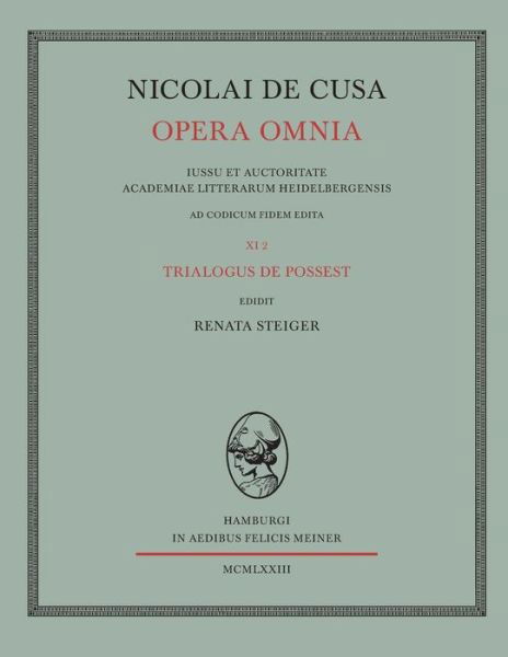 Cover for Nikolaus Von Kues · Nicolai De Cusa Opera Omnia. Volumen Xi/2. (Paperback Bog) [German edition] (1973)