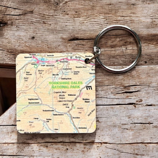 Cover for OS Map Wooden Square Key-ring - Yorkshire Dales National Park (MERCH) (2025)