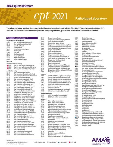 Cover for American Medical Association · CPT 2021 Express Reference Coding Card: Pathology / Laboratory (Map) (2020)